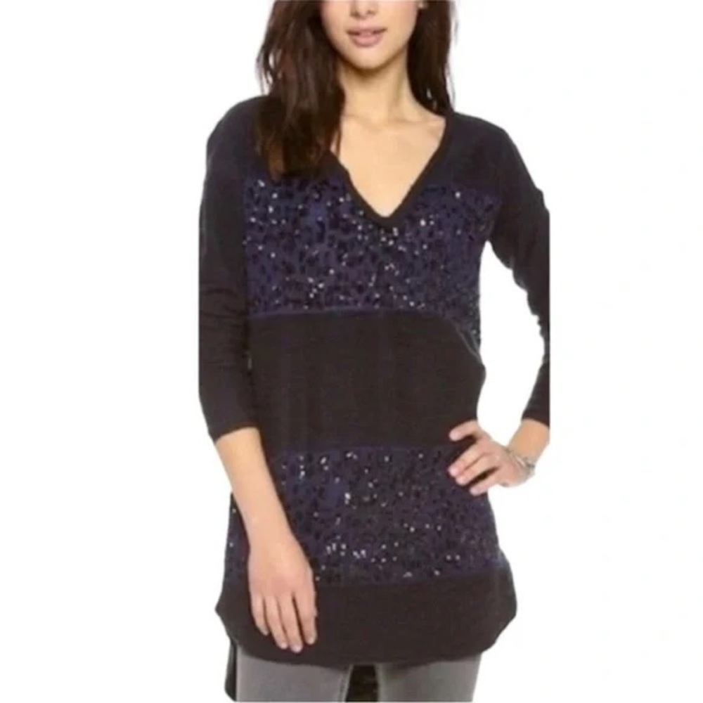 Free People - Alpaca/Wool Sequin Sweater in Deep Navy & Black Size Small